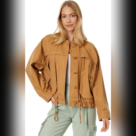 Blank NYC Linen Utility Jacket in A Game Tan, Women's Size Small - Picture 2 of 9